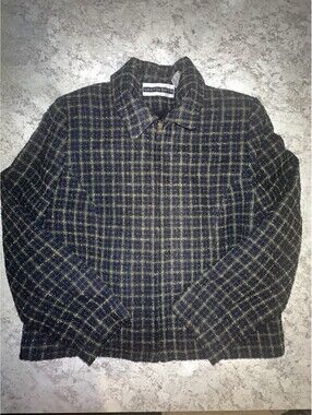 Amanda Smith Women's Black/Green Plaid Full Zip Lined Jacket Long Sleeve Size 12